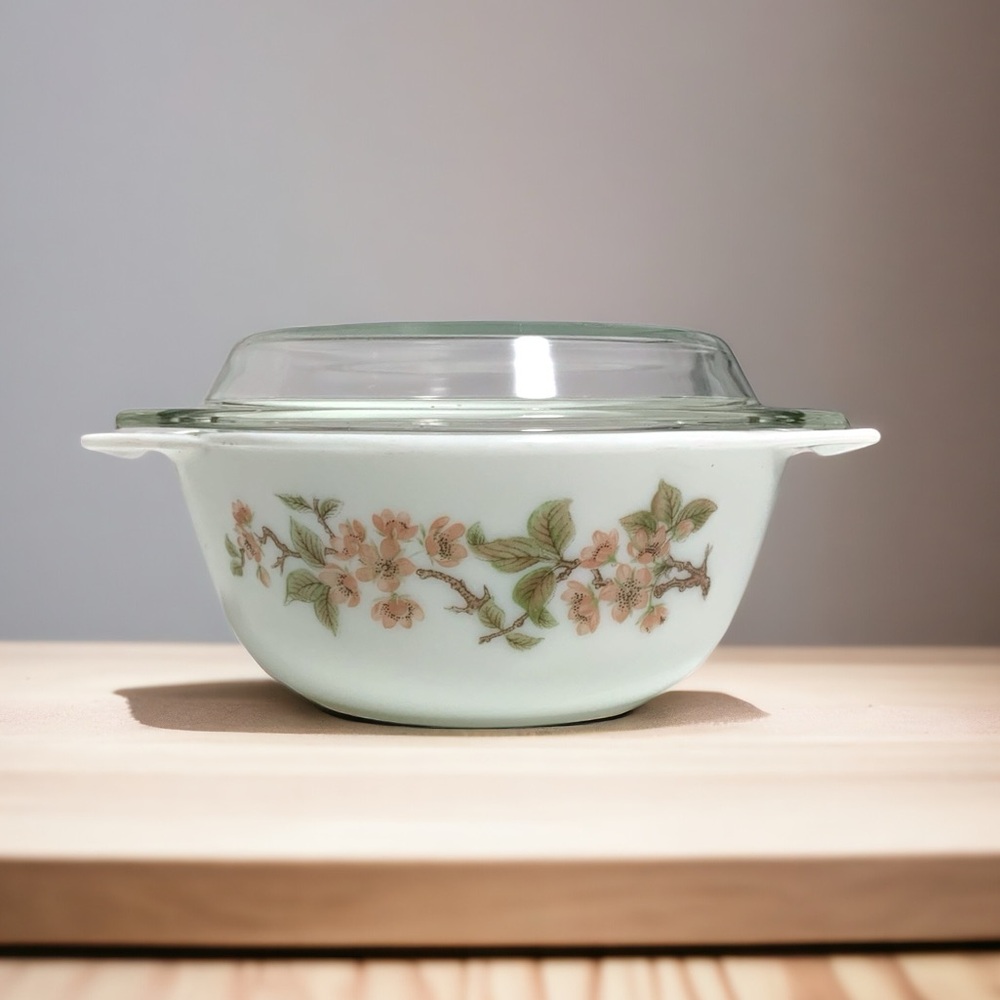 Vintage 1970s Pyrex Cherry Blossom Small Casserole Dish with Lid